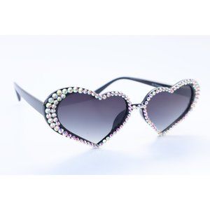 True Love Heart Sunglasses Encrusted with Rhinestones Black Frame on Black Lens